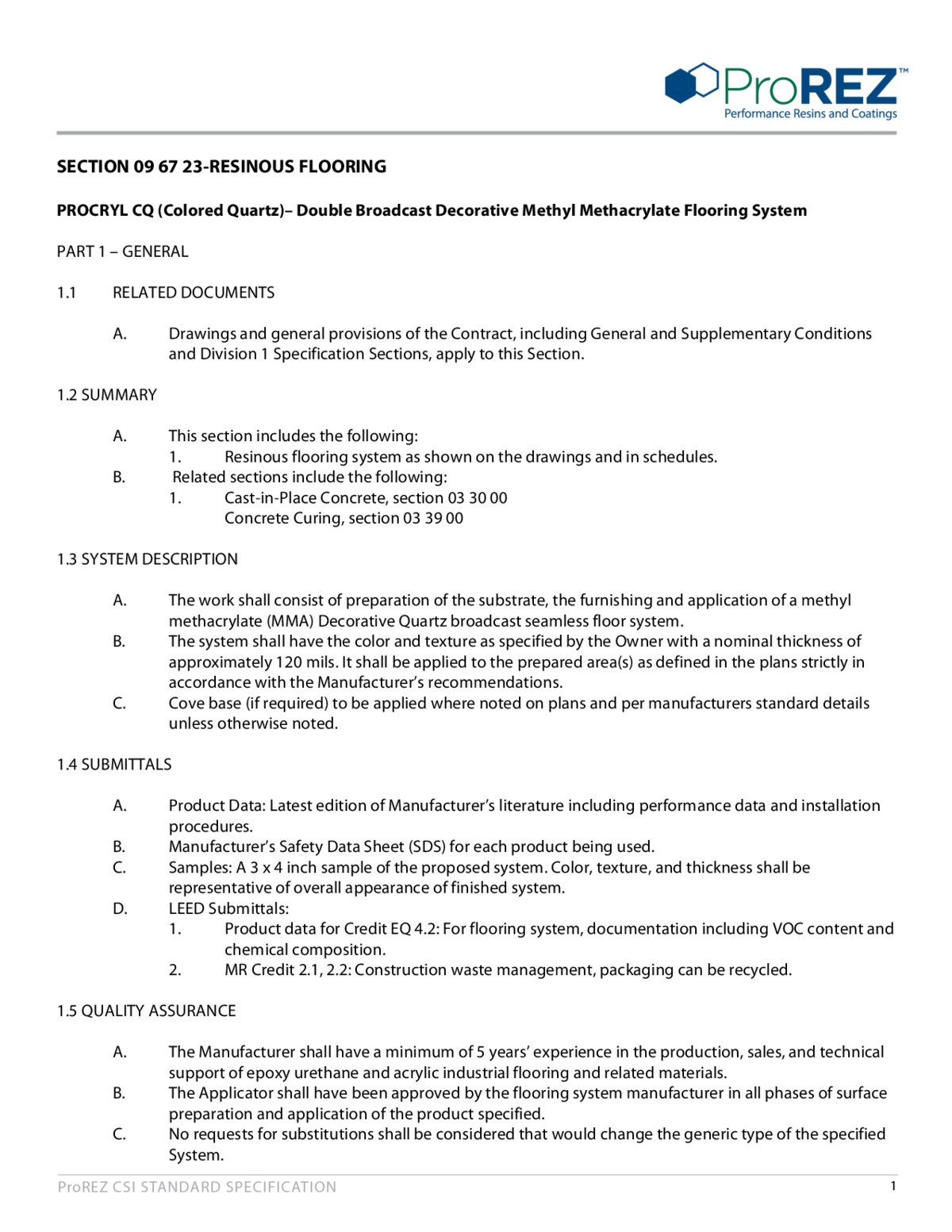 ProCryl CQ Double Broadcast CSI Specification thumbnail