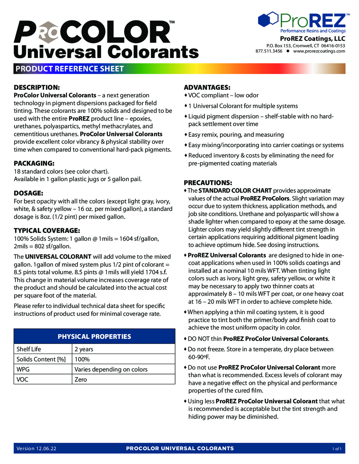 ProColor Universal Colorants Product Reference Sheet thumbnail