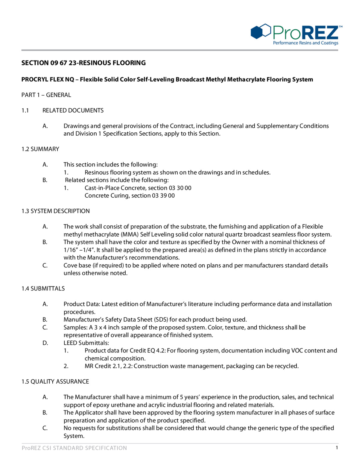 ProCryl Flex NQ CSI Specification thumbnail