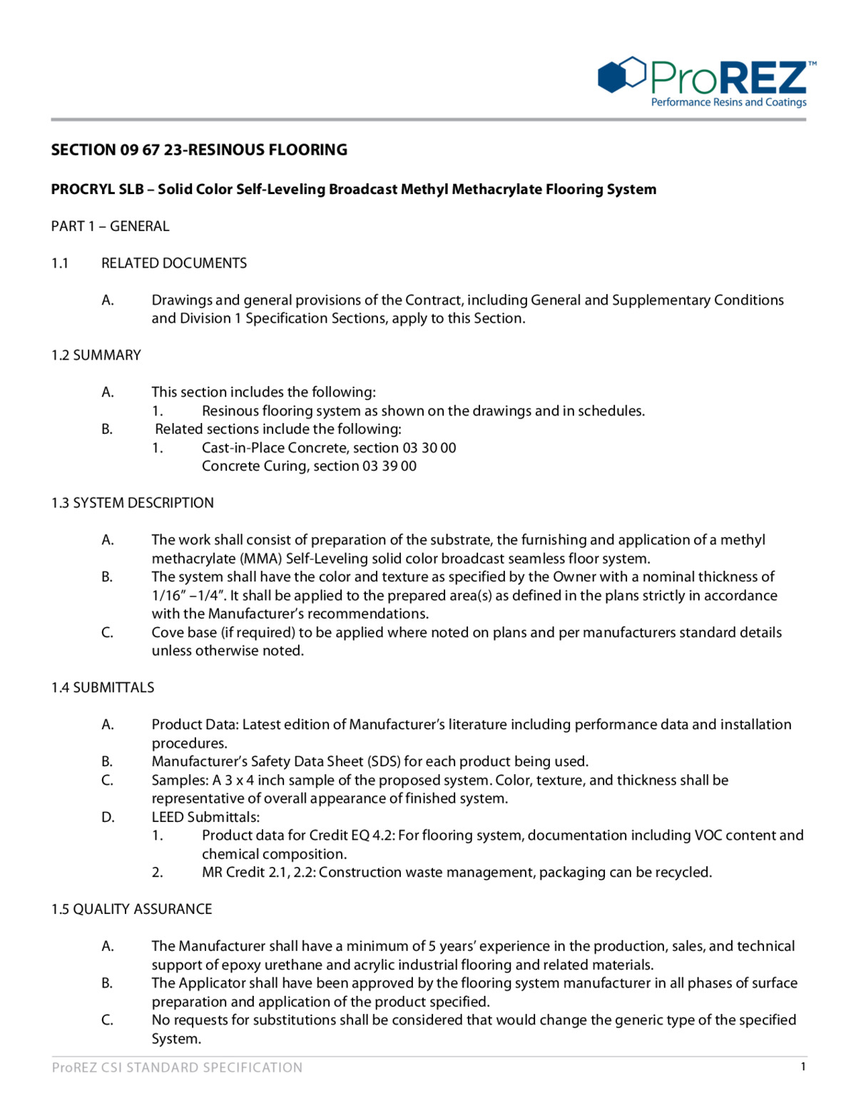 ProCryl SLB CSI Specification thumbnail