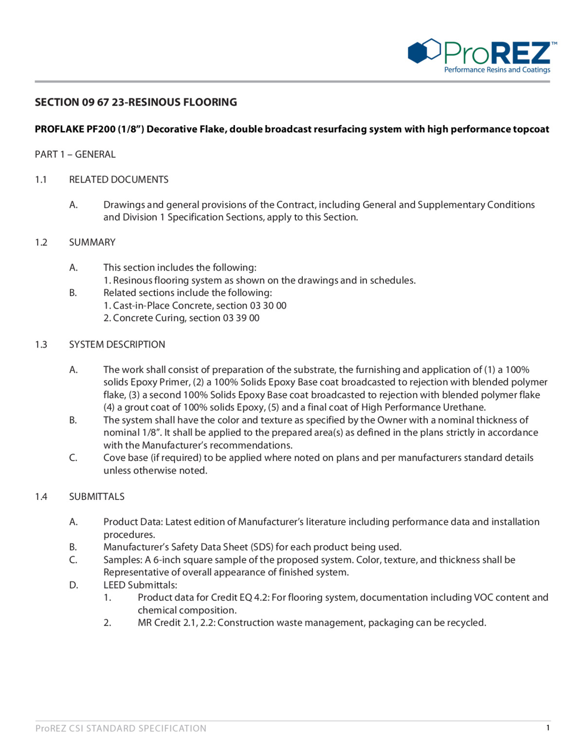 ProFlake PF 200 CSI Specification thumbnail