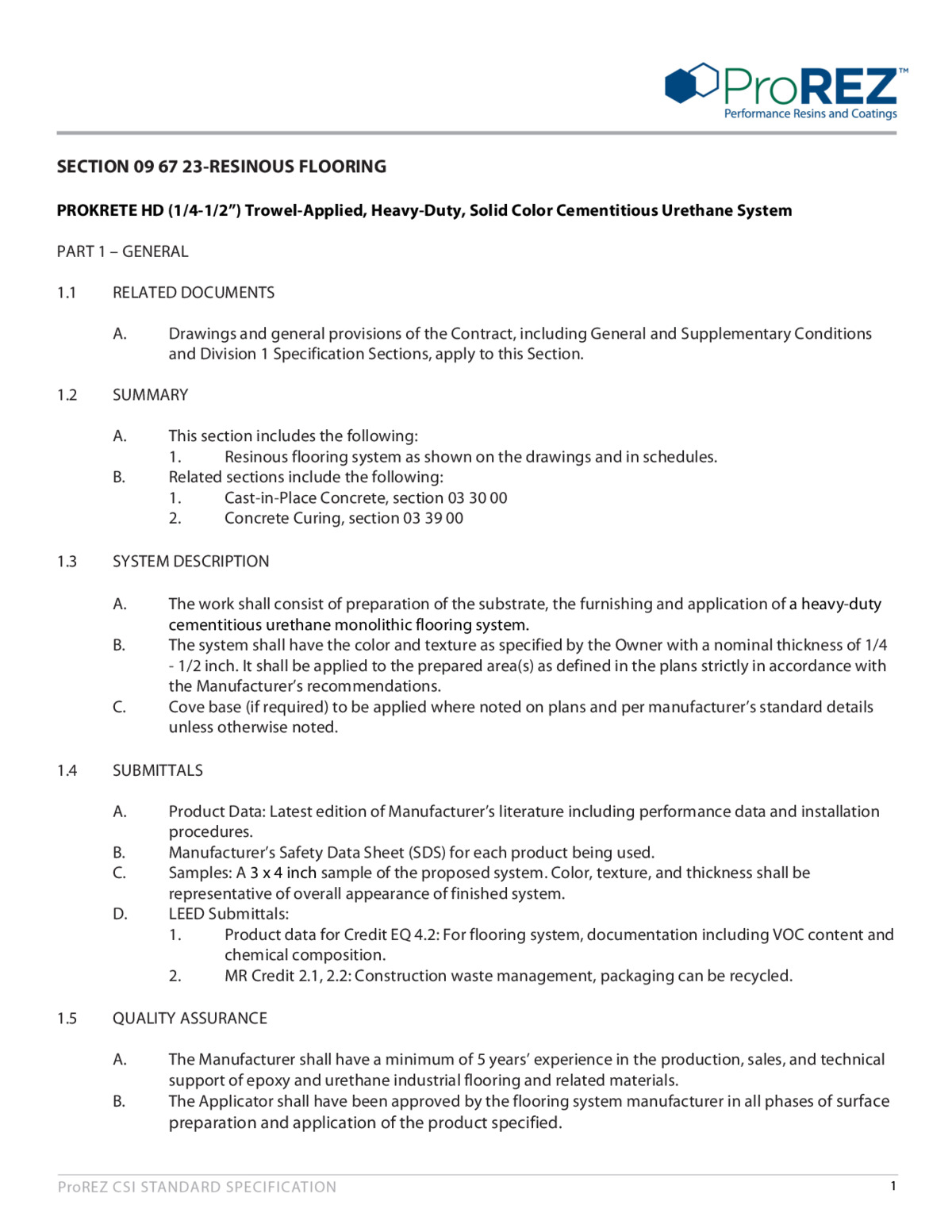 ProKrete HD CSI Specification thumbnail