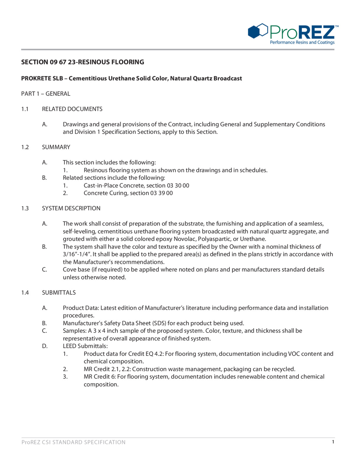 ProKrete SLB CSI Specification thumbnail