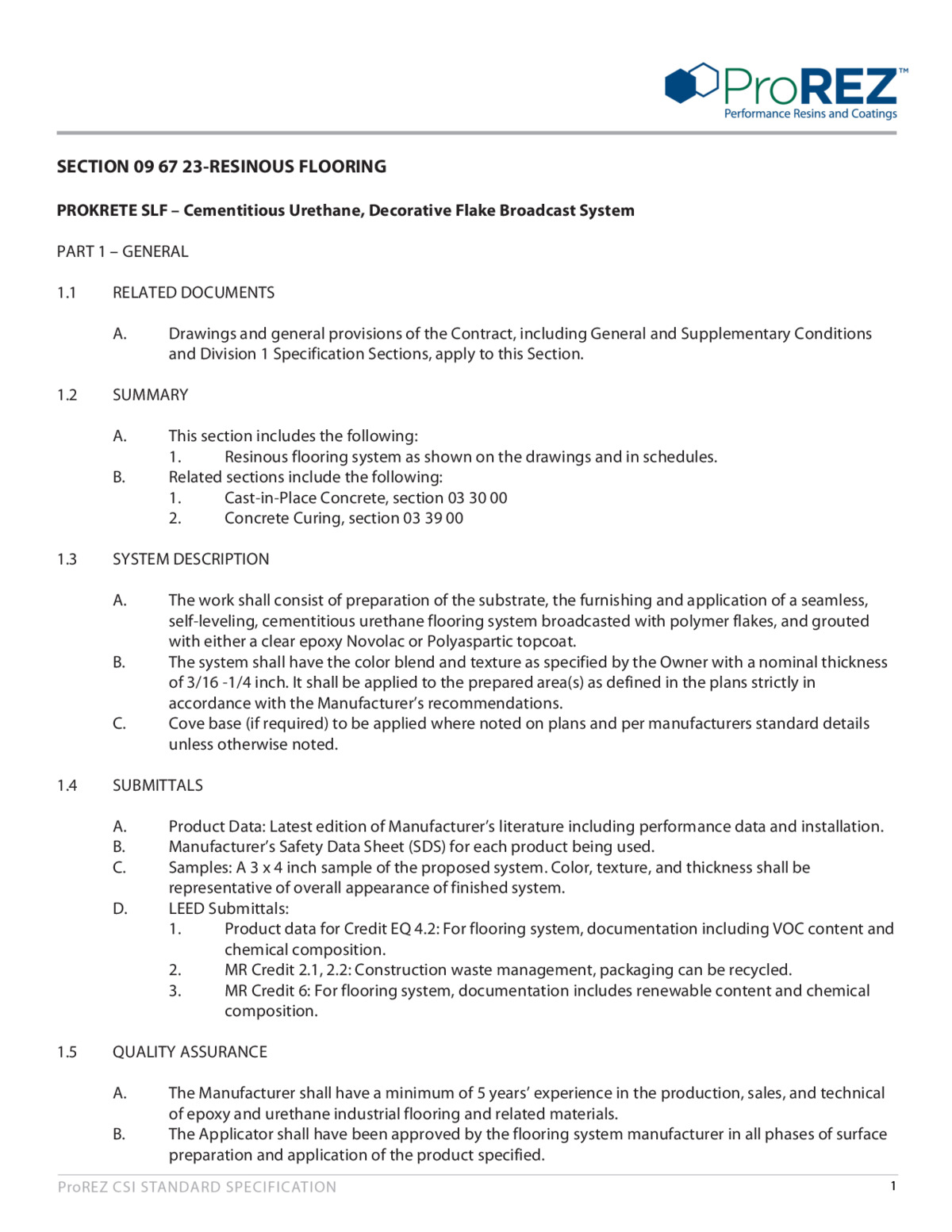 ProKrete SLF CSI Specification thumbnail