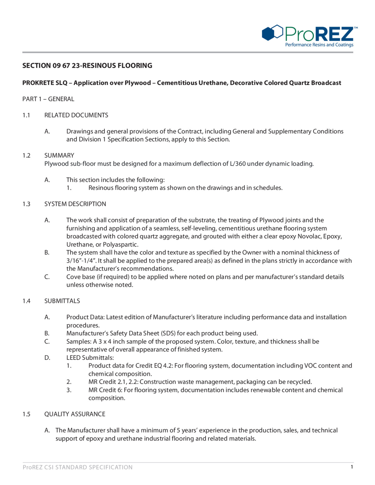 ProKrete SLQ over Plywood CSI Specification thumbnail