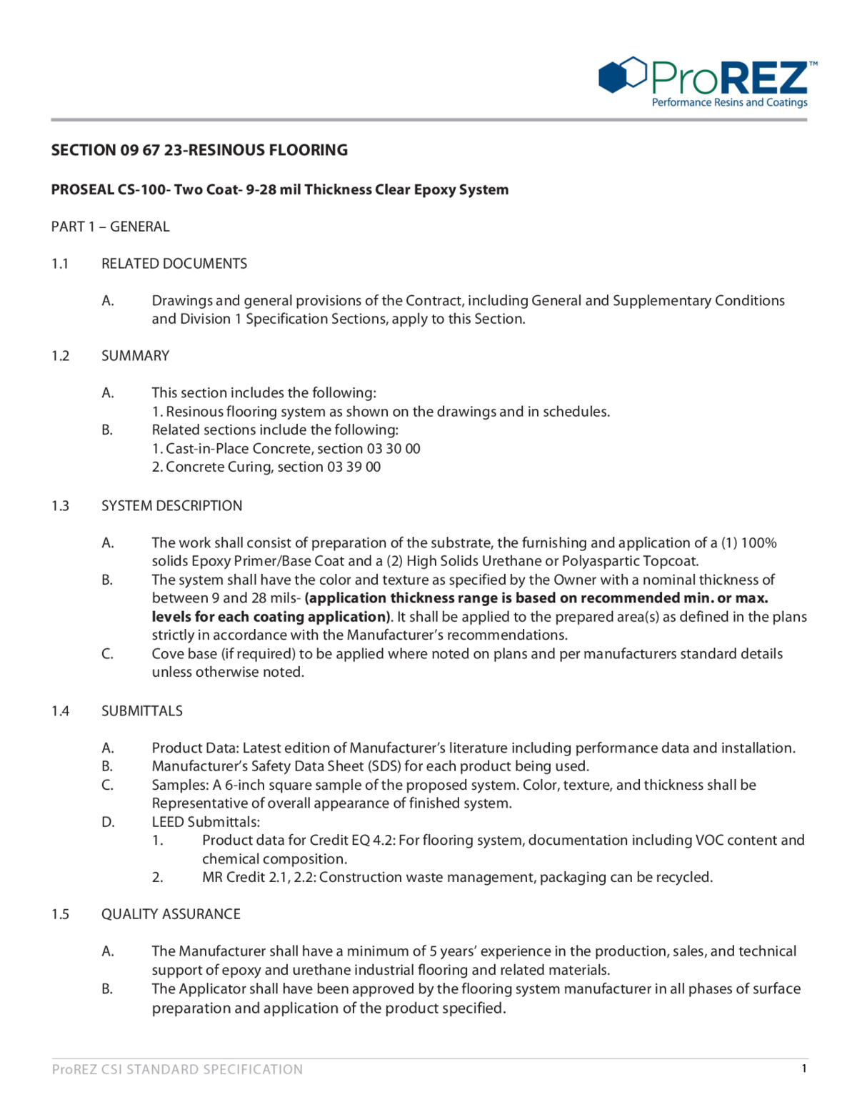 ProSeal CS CSI Specification thumbnail