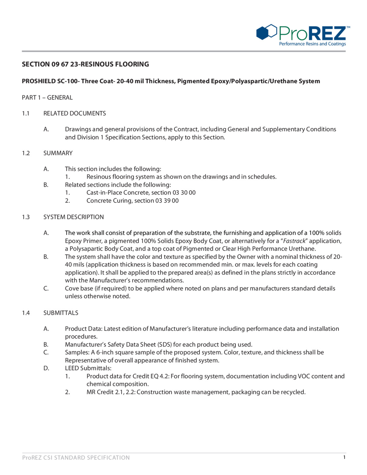 ProShield SC CSI Specification thumbnail