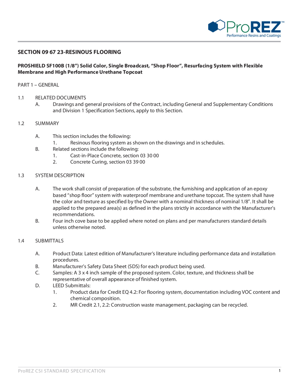 ProShield SF100B over Plywood CSI Specification thumbnail